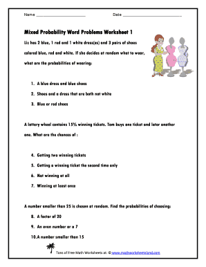 Probability Word Problems Worksheet  Form