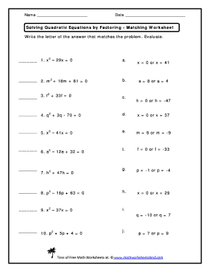 Solve by Factoring Worksheet  Form