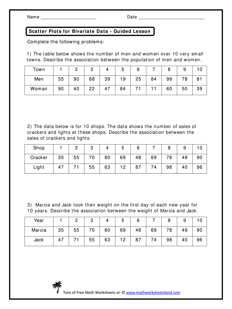 Bivariate Data Worksheets with Answers  Form
