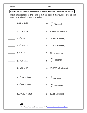 Rational and Irrational Numbers Worksheet with Answers PDF  Form
