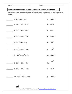 Interpreting Expressions Worksheet PDF  Form