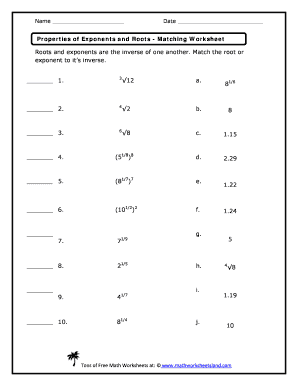 Properties of Integer Exponents Worksheet PDF  Form