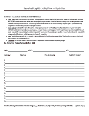 Liability Waiver Sign in Sheet  Form