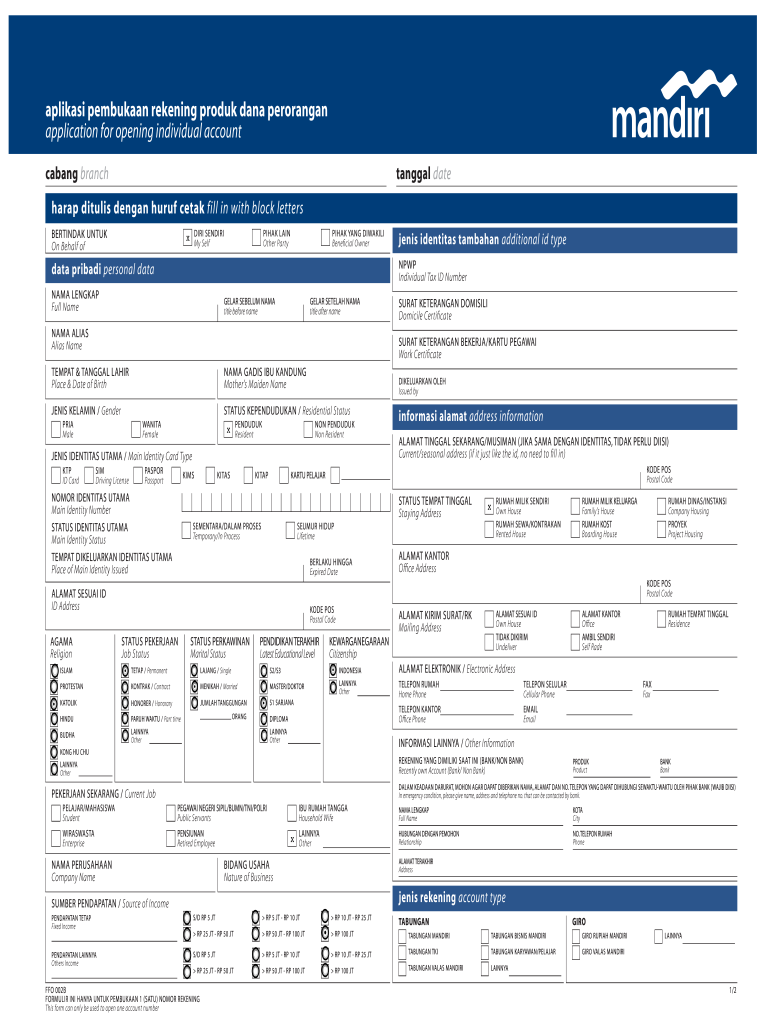 Formulir Bank Mandiri PDF