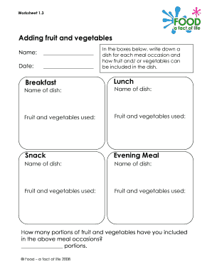 Worksheet 1 3 Adding Fruit and Vegetables PDF Food a Fact of Life Foodafactoflife Org  Form