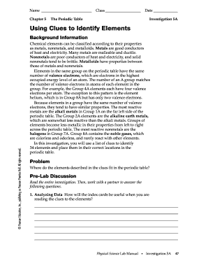 Using Clues to Identify Elements Answer Key  Form