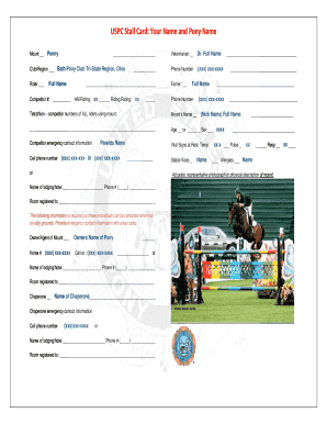 Pony Club Stall Card  Form