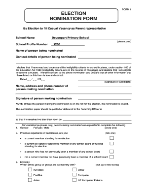 School Parliament Election Nomination Form in Malayalam PDF