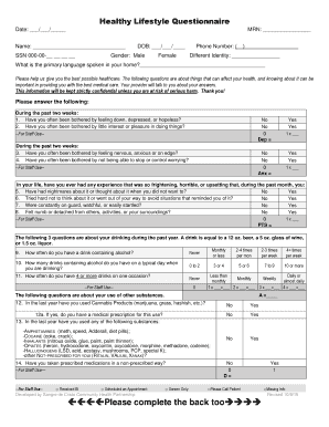 Healthy Lifestyle Questionnaire Sample  Form