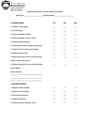 Pest Control Inspection Report  Form