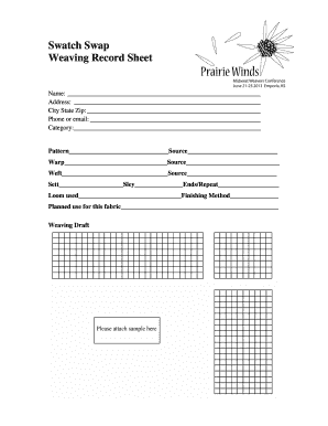 Swatch Swap Weaving Record Sheet Midwest Weavers&amp;#39; Association Midwestweavers  Form