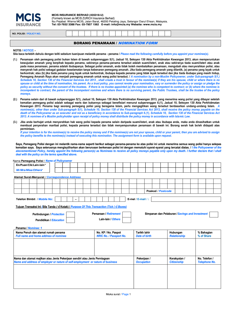 BORANG PENAMAAN NOMINATION FORM  Mxmcommy