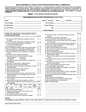 CONFIDENTIAL ATHLETIC PRE PARTICIPATION PHYSICAL EXAMINATION  Form
