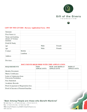 Gift of the Givers Bursary Application Form