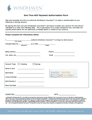 One Time Ach Authorization Form