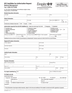  BNYCb Healthline Fax Authorization Request Empire Blue Cross Bb 2016
