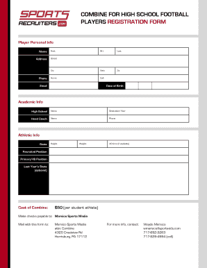 COMBINE for HIGH SCHOOL FOOTBALL PLAYERS REGISTRATION FORM