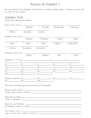 Spanish 1 Final Exam PDF  Form