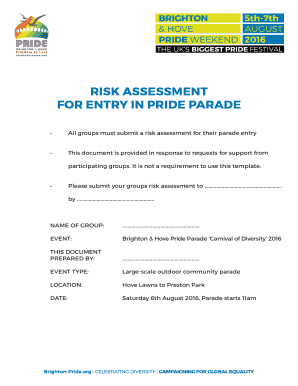 RISK ASSESSMENT for ENTRY in PRIDE PARADE Brighton Pride Brighton Pride  Form