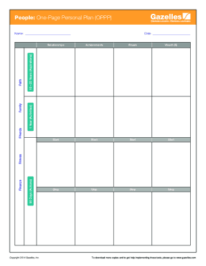 One Page Personal Plan PDF  Form