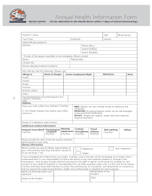 Annual Health Information Form the BBritishb BSchoolb New Delhi British School