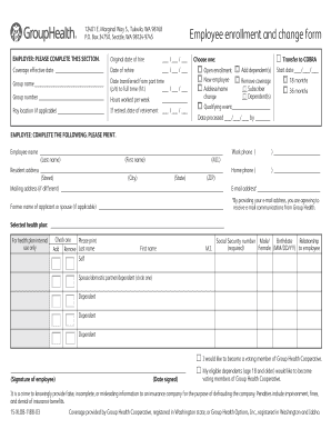 Employee Enrollment and Change Form Group Health Producer Ghc