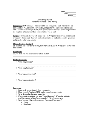 Lab Activity Report Mendelian Genetics Ptc Testing Answers  Form