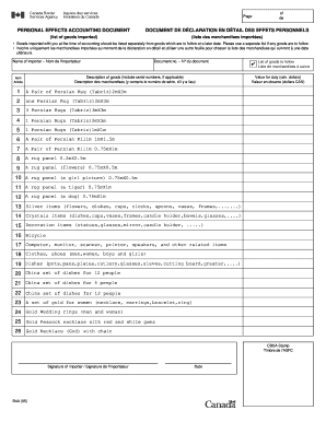 Personal Effects Accounting Document Document De Dclaration En Dtail Des Effets Personnels  Form