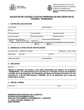 Modelo De Solicitud Para Accceso a Los Datos Del Fichero PERPOL Servicioselectronicos Policia  Form