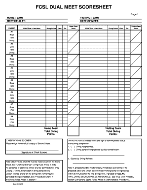 FCSL Dual Meet Scoresheets Swimdive Pages Fcsl  Form