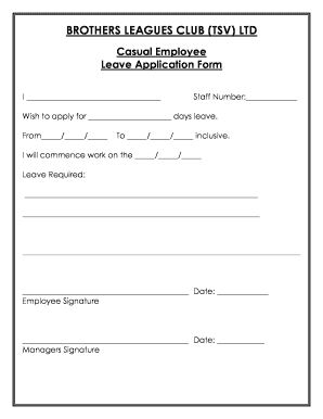 BROTHERS LEAGUES CLUB TSV LTD Casual Employee Leave  Form