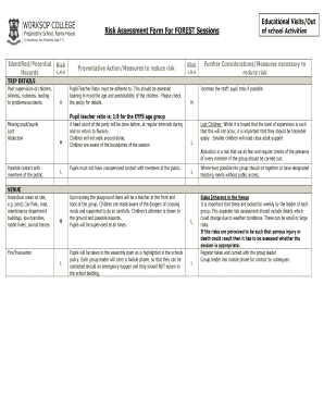 Risk Assessment for Trips and Outings Template  Form