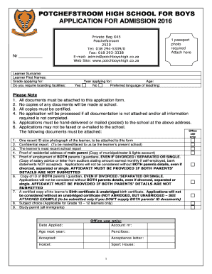 Potchefstroom Girl High School Fees  Form