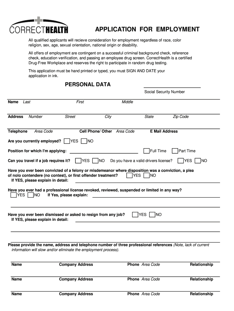 APPLICATION for EMPLOYMENT  Correct Health  Correcthealth  Form