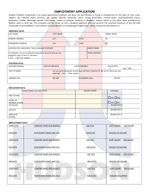 Application for Hudson Products  Form