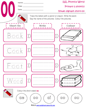 Primary School Level 2 Worksheets, Grade Two Vowel Digraphs  Form