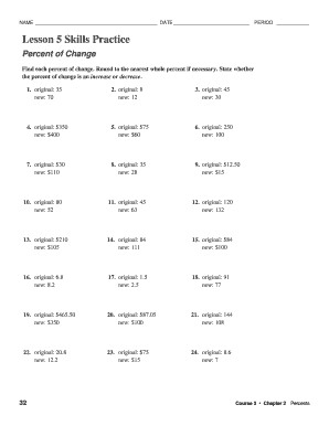 Lesson 5 Skills Practice Percent of Change  Form