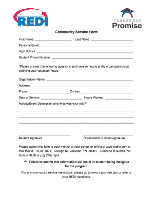 Tn Promise Community Service  Form