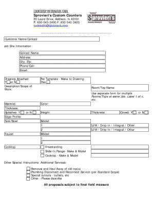 COUNTERTOP INFORMATION FORM Sprovieris