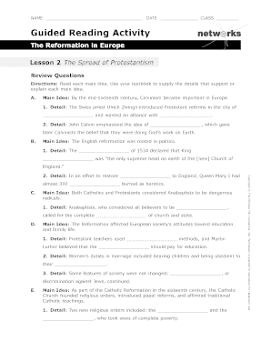 Guided Reading Activity the Reformation in Europe Lesson 2 Answer Key