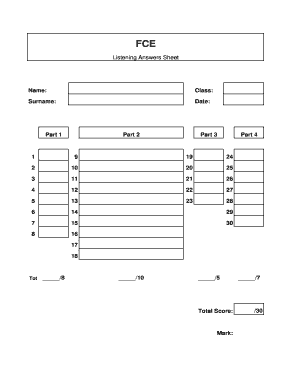Fce Answer Sheet  Form