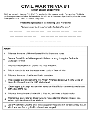 Civil War Trivia #1 Crossword Puzzle Americanhistoryrules Com  Form