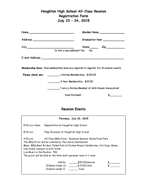 Class Reunion Registration Form Template Word