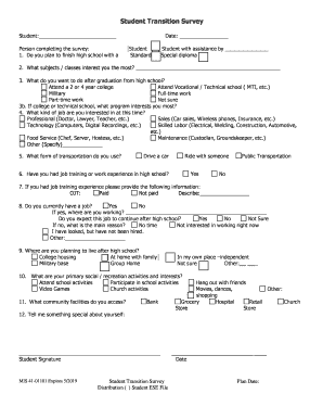 Student Transition Survey Manatee Online  Form