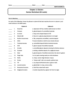 Chapter 11 Glaciers Review Worksheet 63 Marks Sardis Secondary  Form