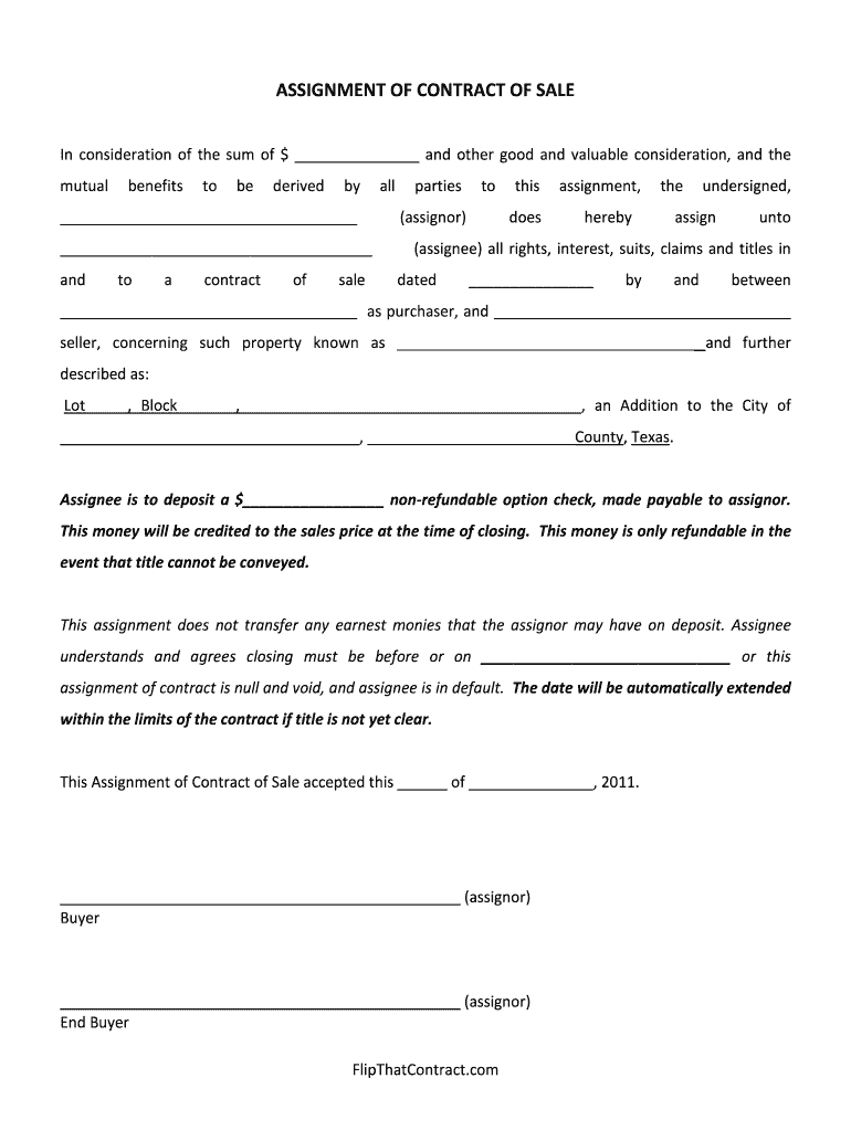 Assignment of Contract BULL Forms Texas