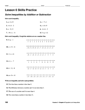 Lesson 6 Skills Practice Solve Inequalities by Addition or Subtraction  Form