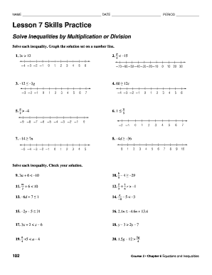 Lesson 7 Skills Practice Solve Inequalities by Multiplication or Division Answer Key  Form