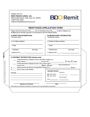 Bdo Remittance Slip  Form