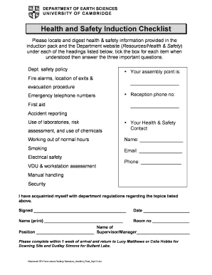 Health and Safety Induction Checklist  Form